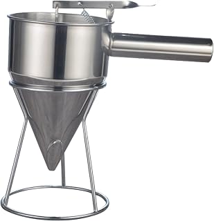 Topyond Stainless Steel Pancake Batter Dispenser with Stable Rack - Convenient Baking Cake Funnel Dispenser for Takoyaki Balls Waffles, Easy Pour and Portion Control