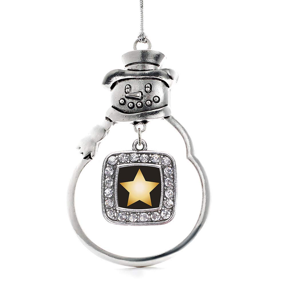 Inspired Silver - Golden Star Charm Ornament - Silver Square Charm Snowman Ornament with Cubic Zirconia Jewelry