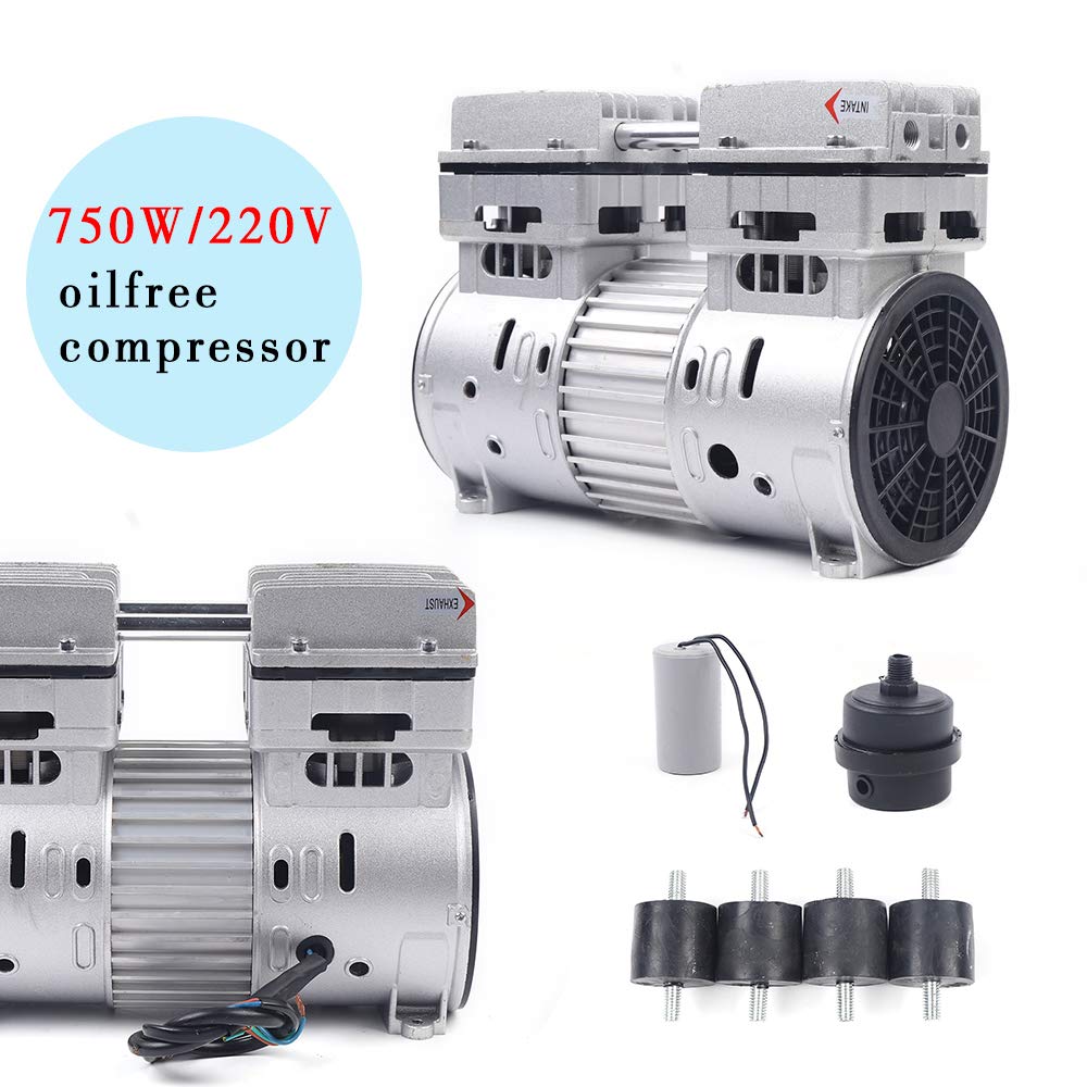 220V 750W Druckluft Kompressor, Profi Kompressor Ölfreies, Silent Kompakt Ölfreier Kompressor 8 Bar Kapazität 145L/min mit Großes Kühlgebläse für Kühlkompressoren Klimakompressoren