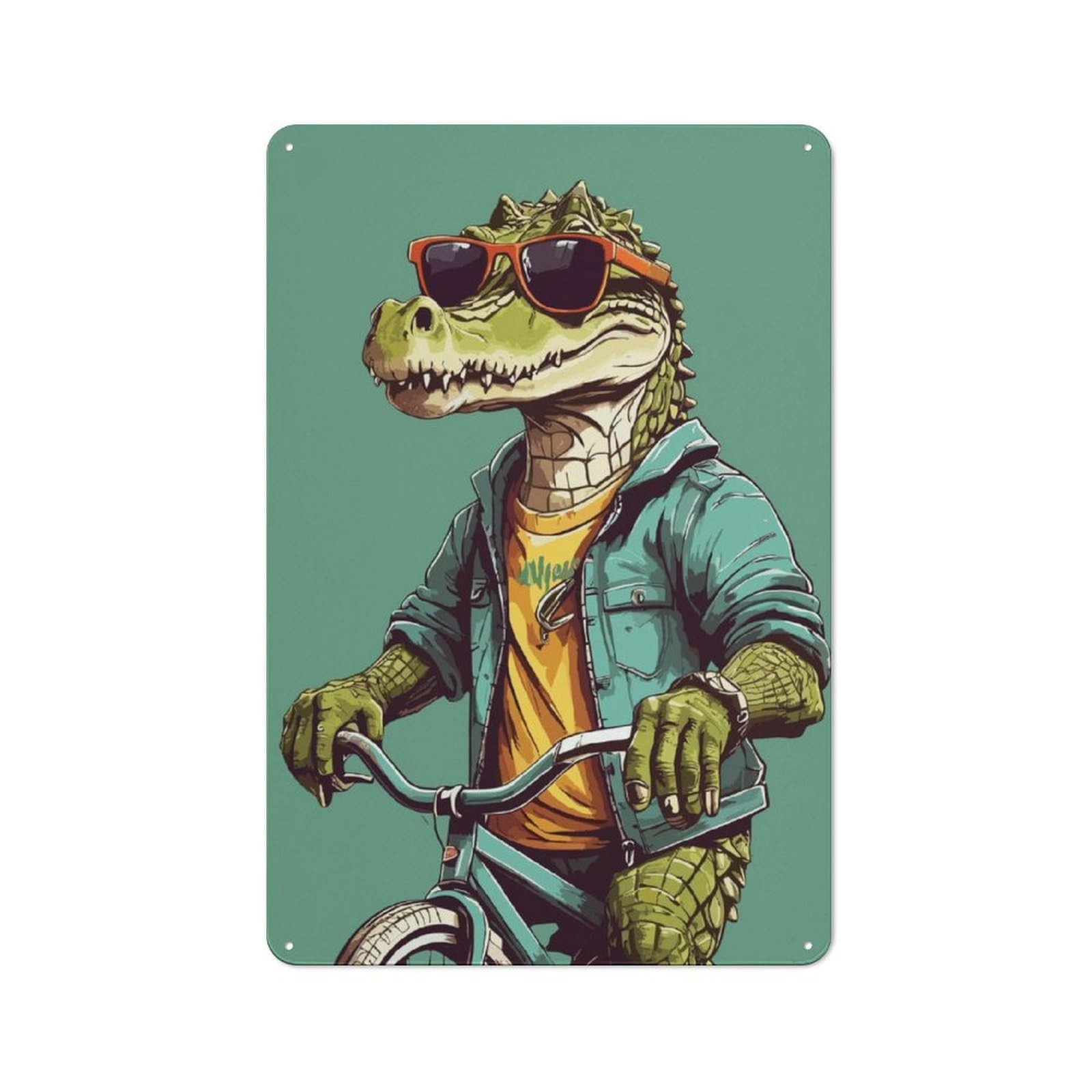 Junmoney Crocodile Riding A Bmx Nostalgic Decorative Tin Plaque 30X20cm Featuring Classic Pub Decor For Cafe, Pub, Workshop Or Home Bar