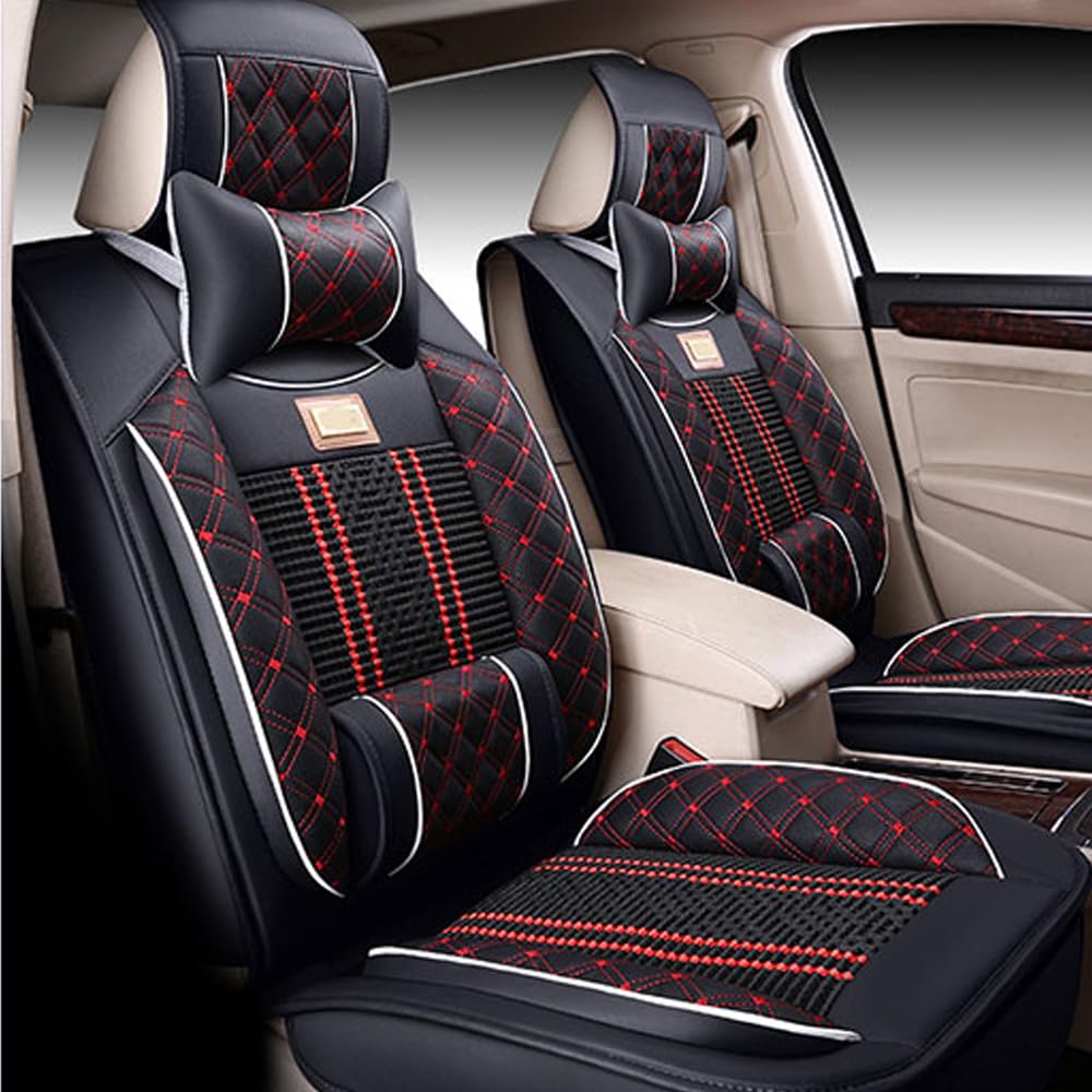 Awotzon Car Seat Cover Universal Fit For Most Cars, SUV, Sedans and Pick-up Trucks, 5 Seats All Weather Use Vehicle Leather Seat Cover, Deluxe MH55 Black