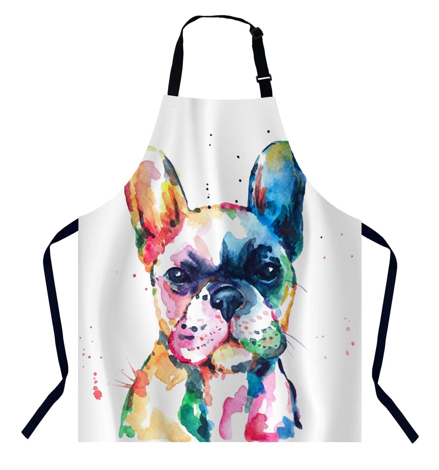 Bgbdeia Women's Watercolor French Bulldog Apron For & Men, Adjustable Chef Apron For Cooking & Baking