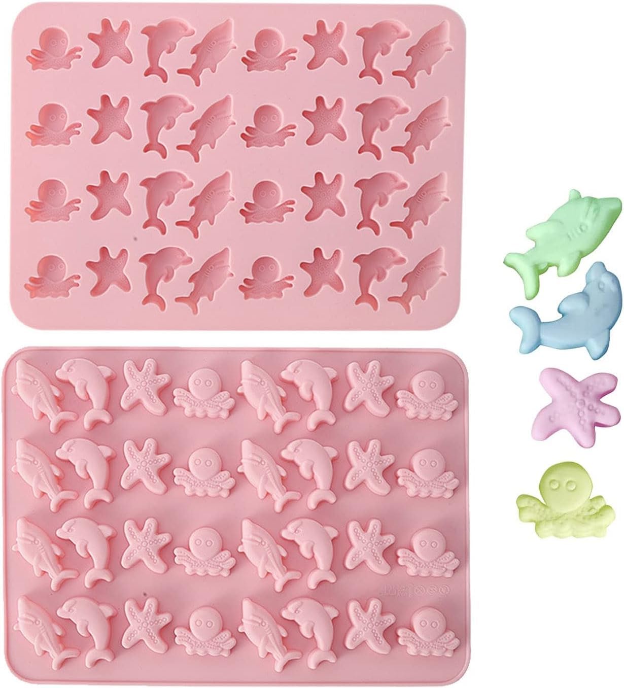 32 Cavity Sea Marine Gummy Silicone Mould Starfish Dolphin Octopus Shark Shape for Fish Aquatic Life Theme Party Chocolate Candy Cake Decor Jelly Fruit Snack Ice Cube Cupcake Topper Cookie-image-36