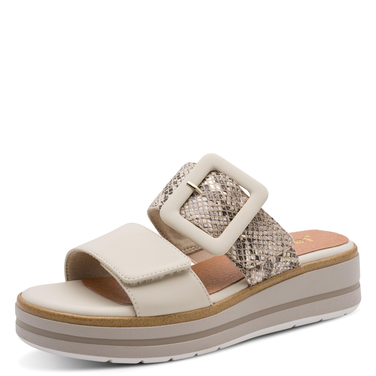 Jana MultiAdj+ Vegan Platform Women's Wedge/Plat Mule, Beige/Snake, EU 38