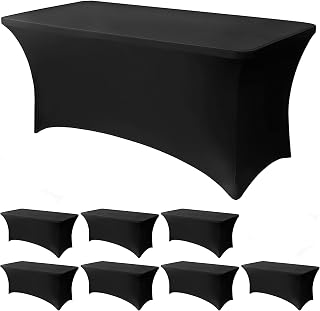 6FT Black Table Cloth - 8 Pack Fitted Stretch Rectangle Spandex Tablecloth, Washable Table Cover for Party, Picnic, Wedding, Banquet, Birthday and Festival(30" x 72")