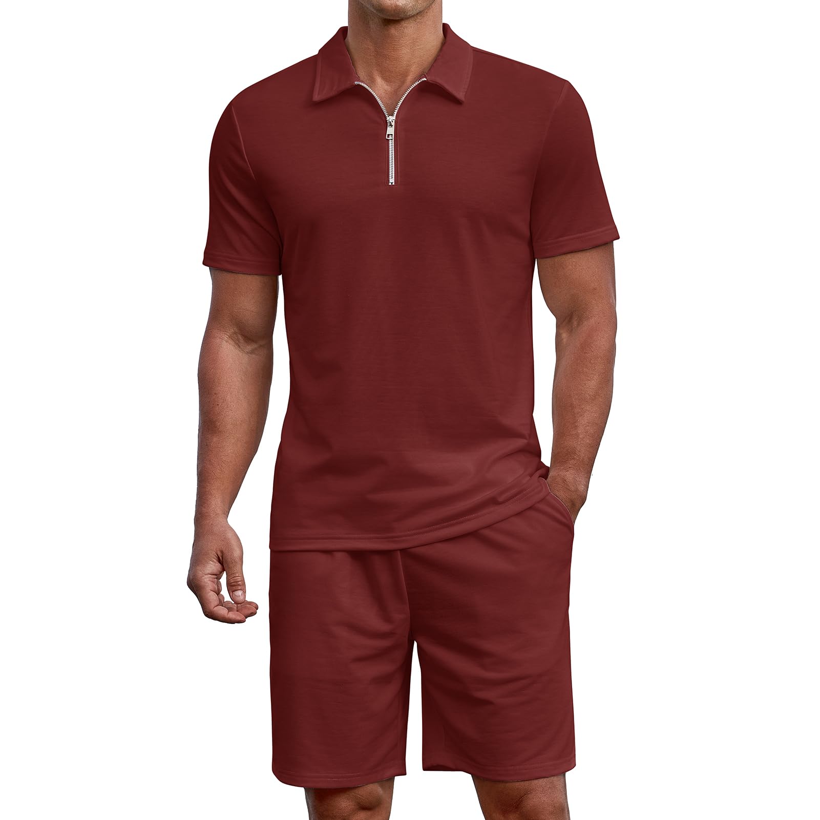 Uni Clau Mens Summer Track Suits 2 Piece Shorts Sets Short Sleeve Sweatsuit Outfits Zip Golf Casual Polo Shirts and Shorts