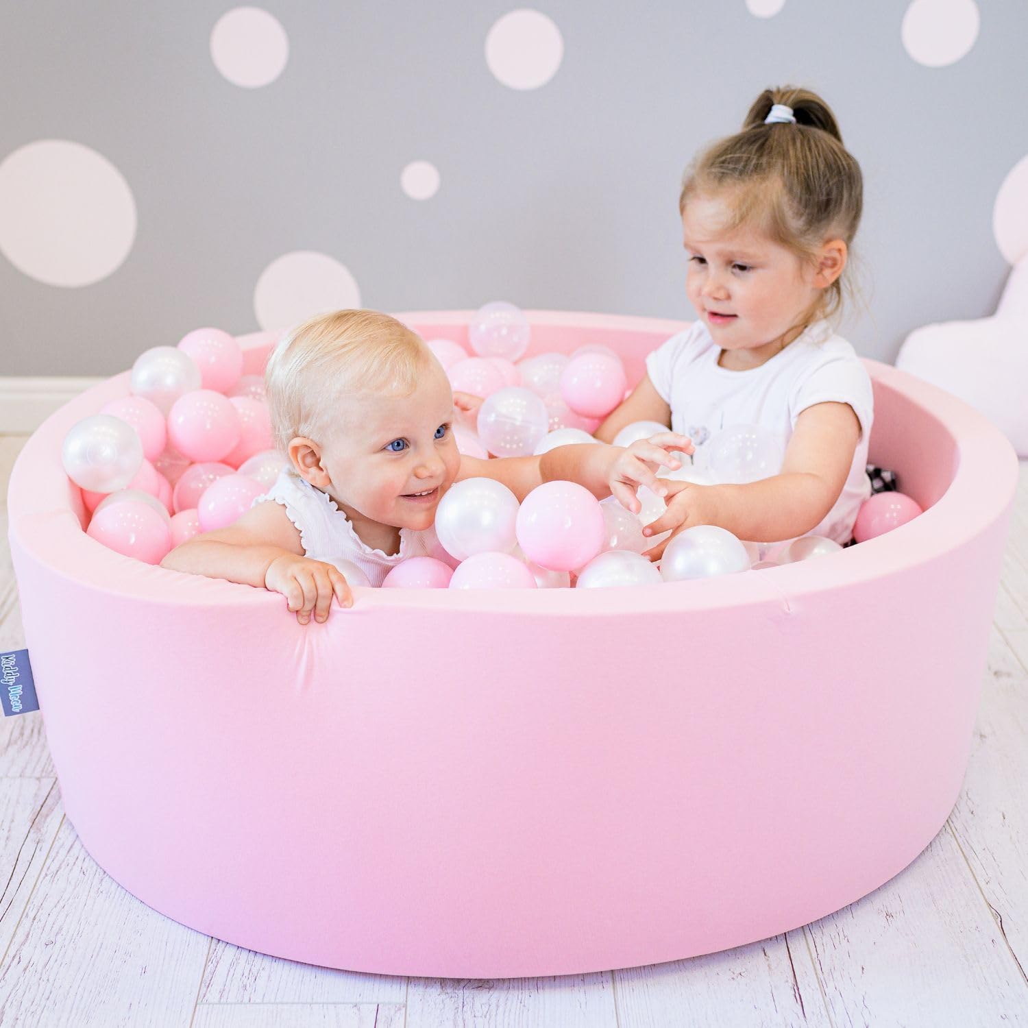 KiddyMoon Bällebad 90X30cm/200 Bälle ∅ 7Cm Bällepool Mit Bunten Bällen Für Mädchen Babys Kinder Rund, Pink:Puderrosa/Perle/Transparent