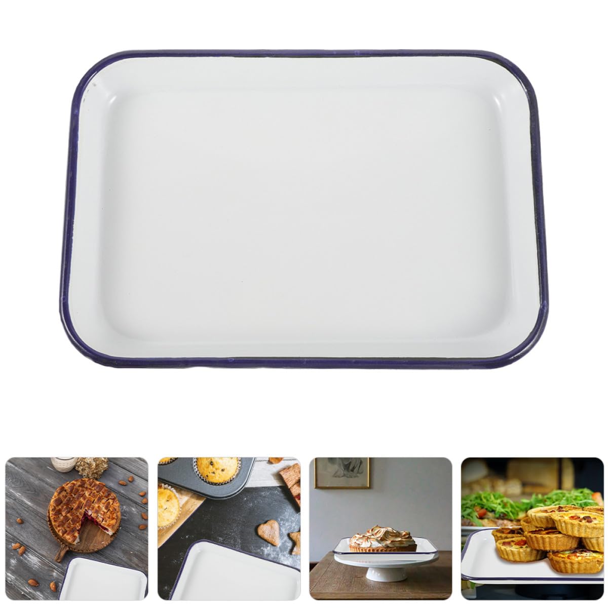 Keramik Backblech Rechteckig 34x44x3,2cm Emailliert Weiß Antihaftbeschichtet Spülmaschinenfest Backform Servierplatte für Grillen und Backen