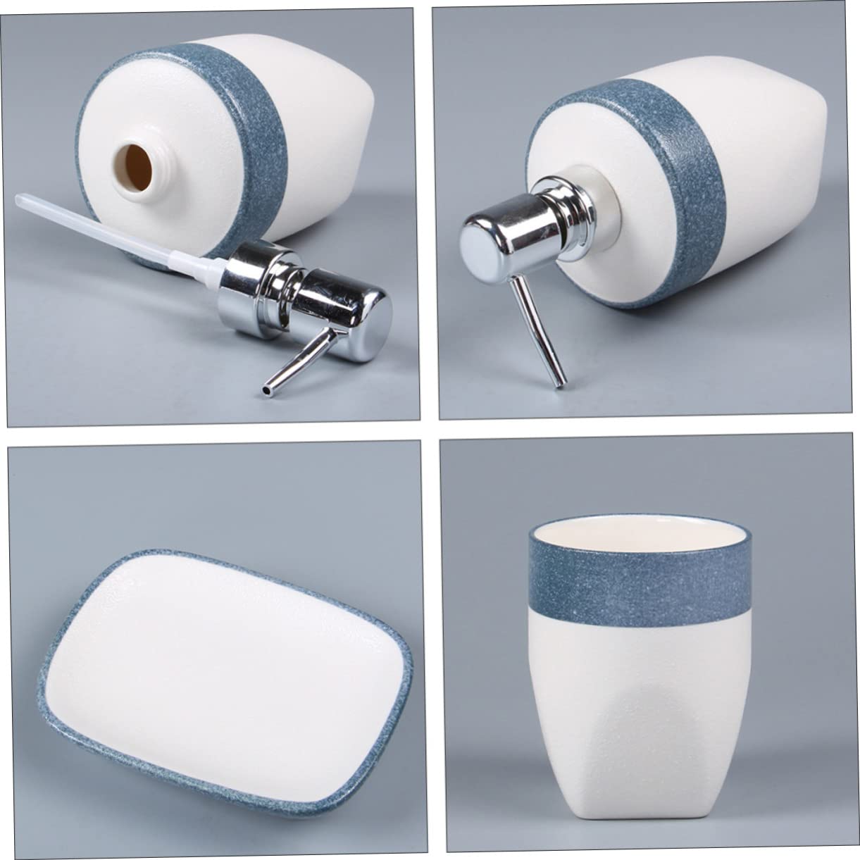 Juego de Accesorios de Baño Diseño Antideslizante de Cerámica Esmaltada Azul Incluye Estante para Jabón y Porta Cepillos, Adecuado para Baño de Hotel o Casa