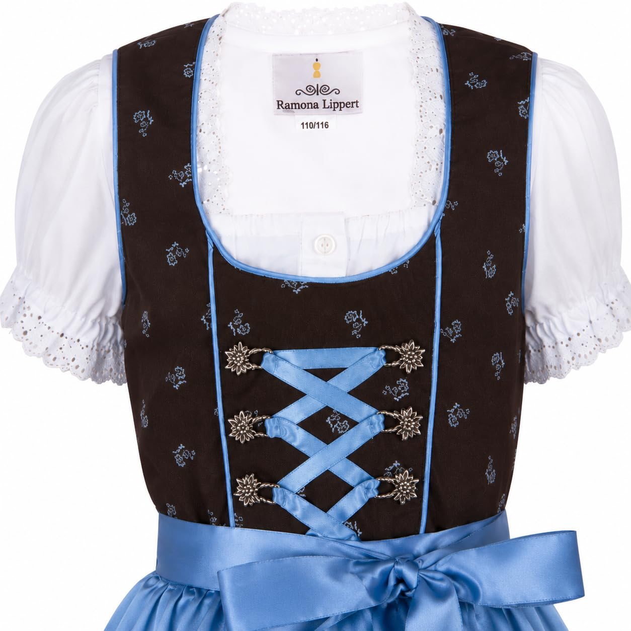 Ramona Lippert® - Dzieci Dirndl dla dziewczynek - dirndl dla dzieci Sophia w kolorze brązowym z kwiatowym wzorem - 3-częściowa sukienka ludowa - moda ludowa - strój ludowy z fartuchem