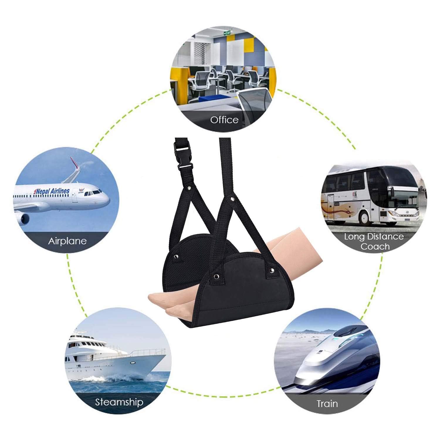 VIRADHAM Airplane Foot Rest – Extra Large (18.5" X 8.5") Travel Foot Hammock | Adjustable Height Portable Footrest for Flights | Compact Carry-On Travel Accessory for Office | Long Trips 4