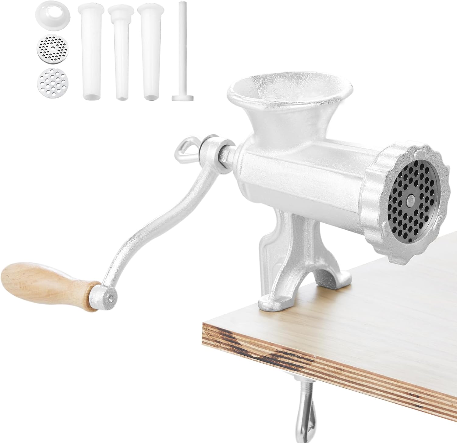 Happybuy Manual Meat Grinder, Heavy Duty Cast Iron Manual Meat Grinder with Steel Vise, Meat Grinder Sausage Maker with 1 Cutting Blade, 2 Cutting Plates, 3 Sausage Tubes