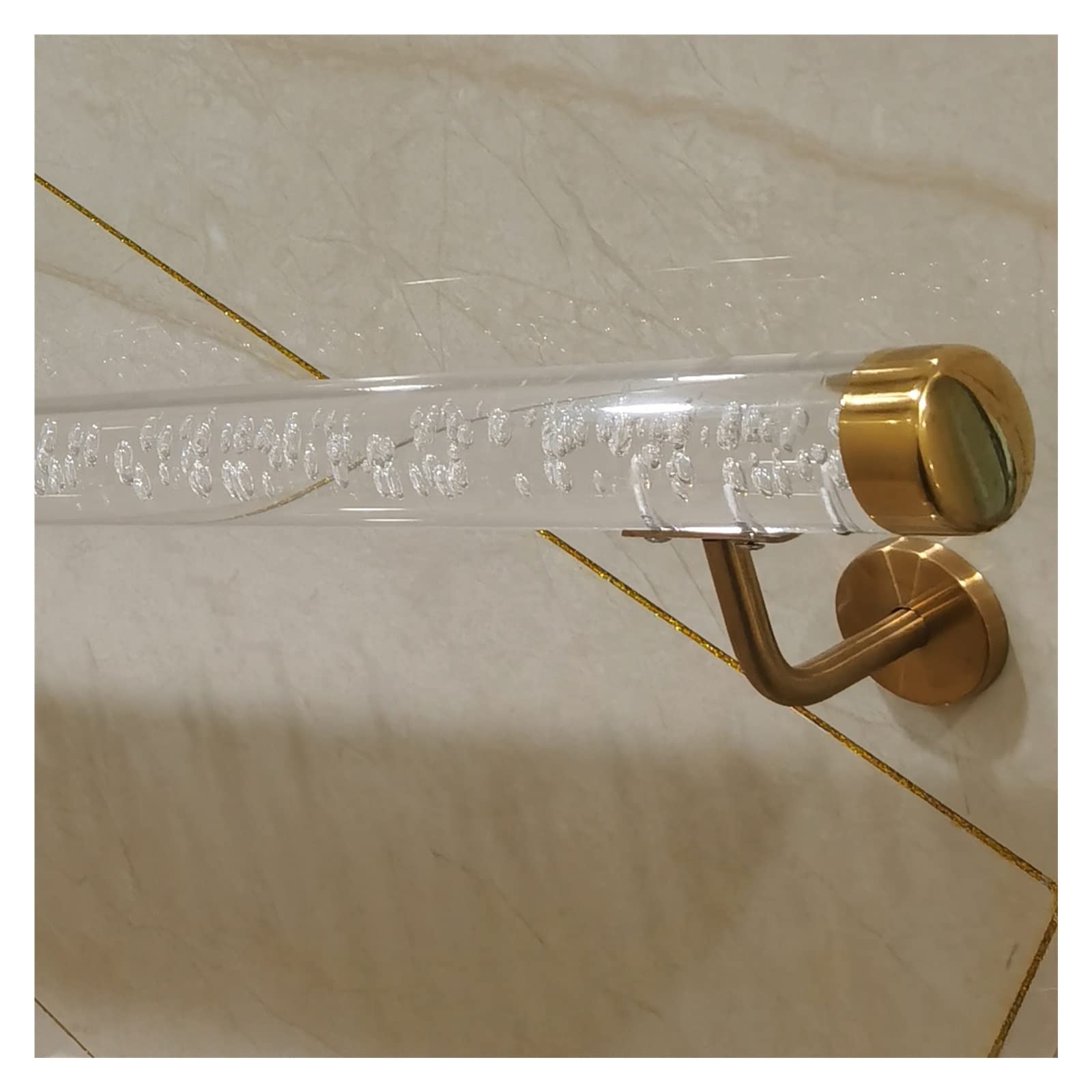 Custom Length Clear Acrylic Stair Handrail - Non-Slip Wall Mount Railing for Indoor & Outdoor Use (1.6ft-20ft)(Gold Bracket,120cm(3.9ft))