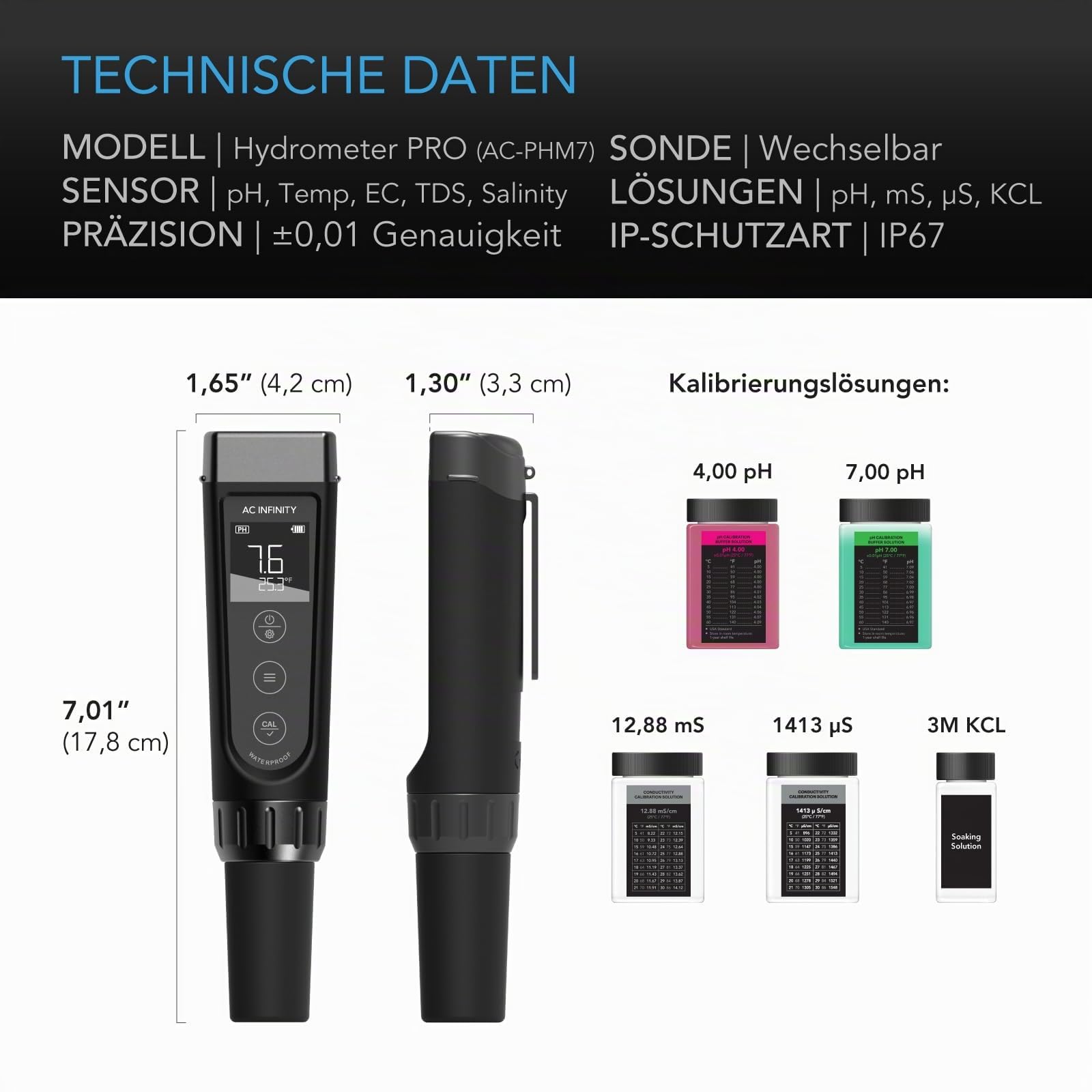 AC Infinity Hydroponic Meter PRO Kit Hochpräzer Digital pH-Stift mit