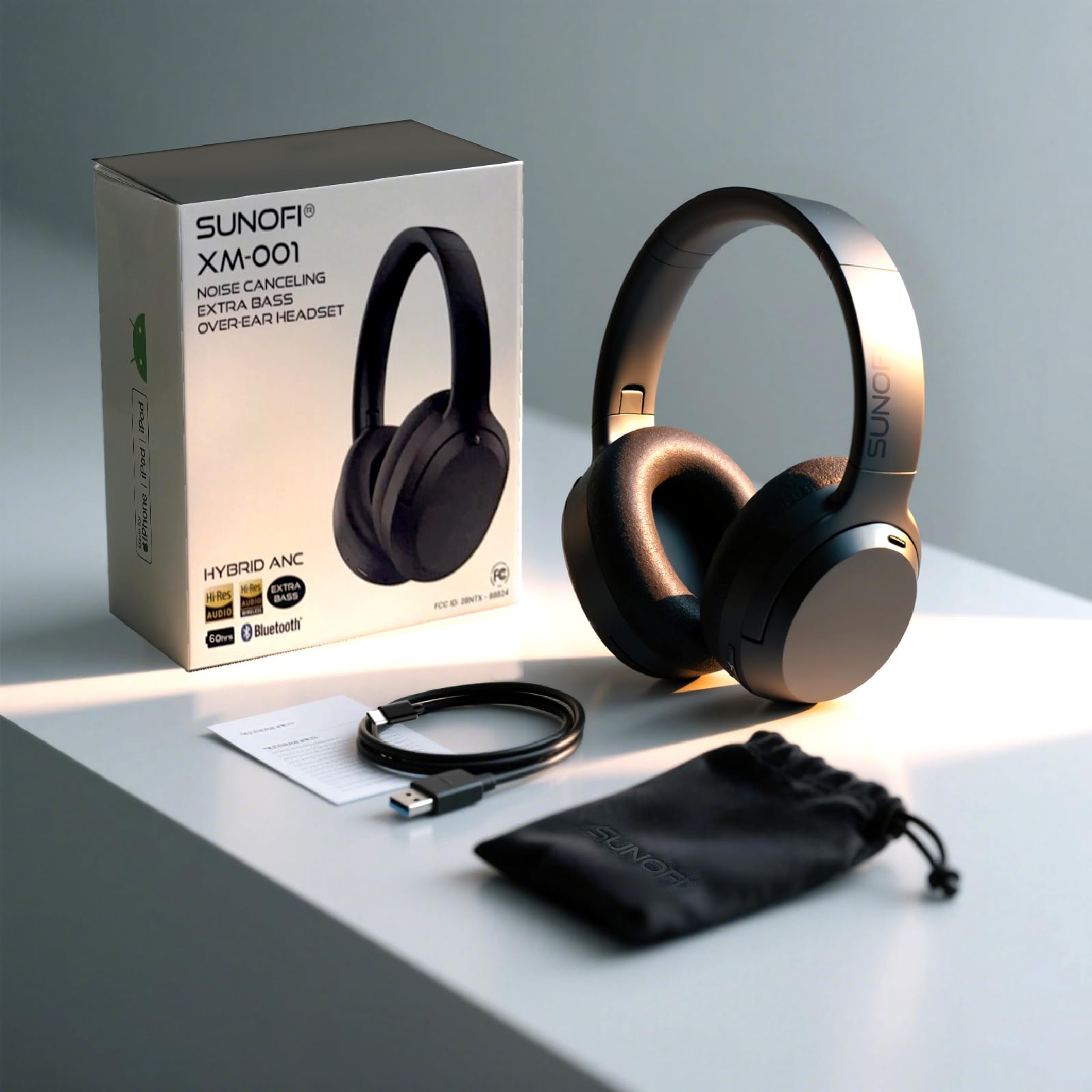 Cuffie ibride con cancellazione attiva del rumore, cuffie Bluetooth over-ear wireless con microfono, 40 ore di riproduzione, audio ad alta risoluzione, bassi profondi, pieghevoli, comode da