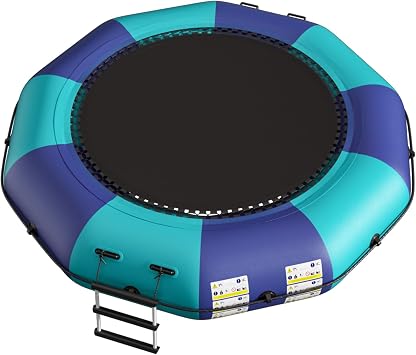 6FT/10FT12FT/15FT Inflatable Water Trampoline, Recreational Water Bouncer, Adults Youth Floating Rebounder with 4-Step Ladder, Portable Bounce Swim Platform for Pool, Lake, Water Sports