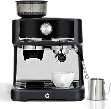 Semi-Automatic Machine with Built-in Grinder & Milk Frother, 20 Bar Pressure Coffee Maker with Removable Water Tank, Professional Barista Kit for Latte, Cappuccino, Home & Office Use,