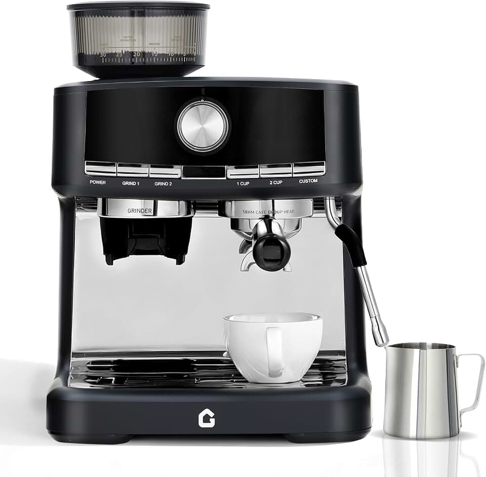 Cafetera Espresso Semiautomática de 15 Bares – Molinillo Integrado 30 Niveles Espumador Leche Portafiltros 58 mm Depósito Agua 1.5 L Fácil Limpiar Pintura Negra Estándar Europeo