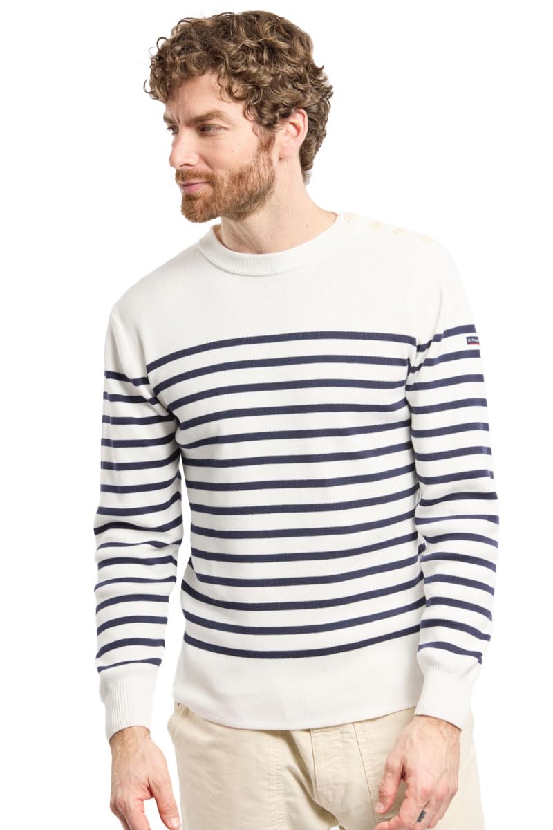 Armor Lux Men's Pull Marin groix Homme Jumper Not Applicable, White (6rl Milk/Navire 6rl), Large