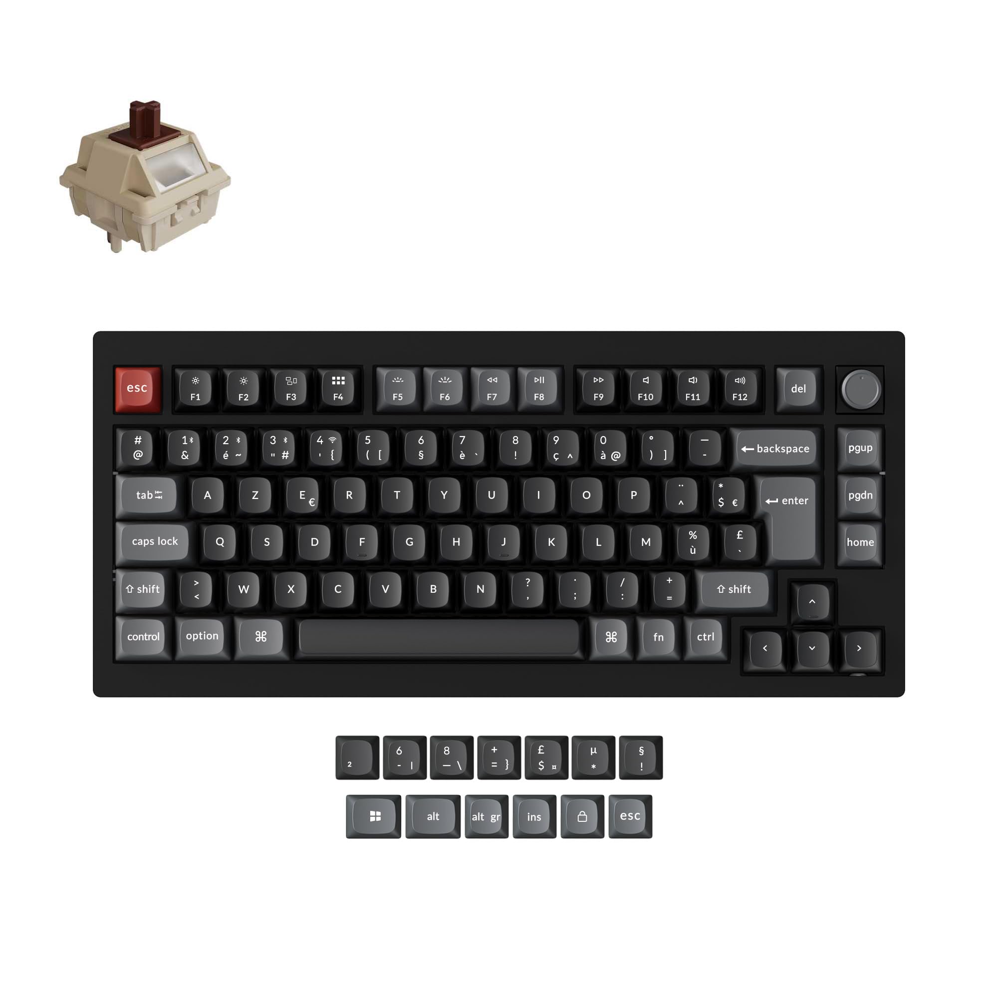 Keychron V1 Ultra 8K Clavier Mécanique sans Fil 75% Compact, 2.4GHz/Bluetooth 5.3/USB-C, Touches PBT OSA, RGB Personnalisable, Switches Marron Pom Hot-Swap pour Mac/Windows/Linux (Disposition AZERTY)