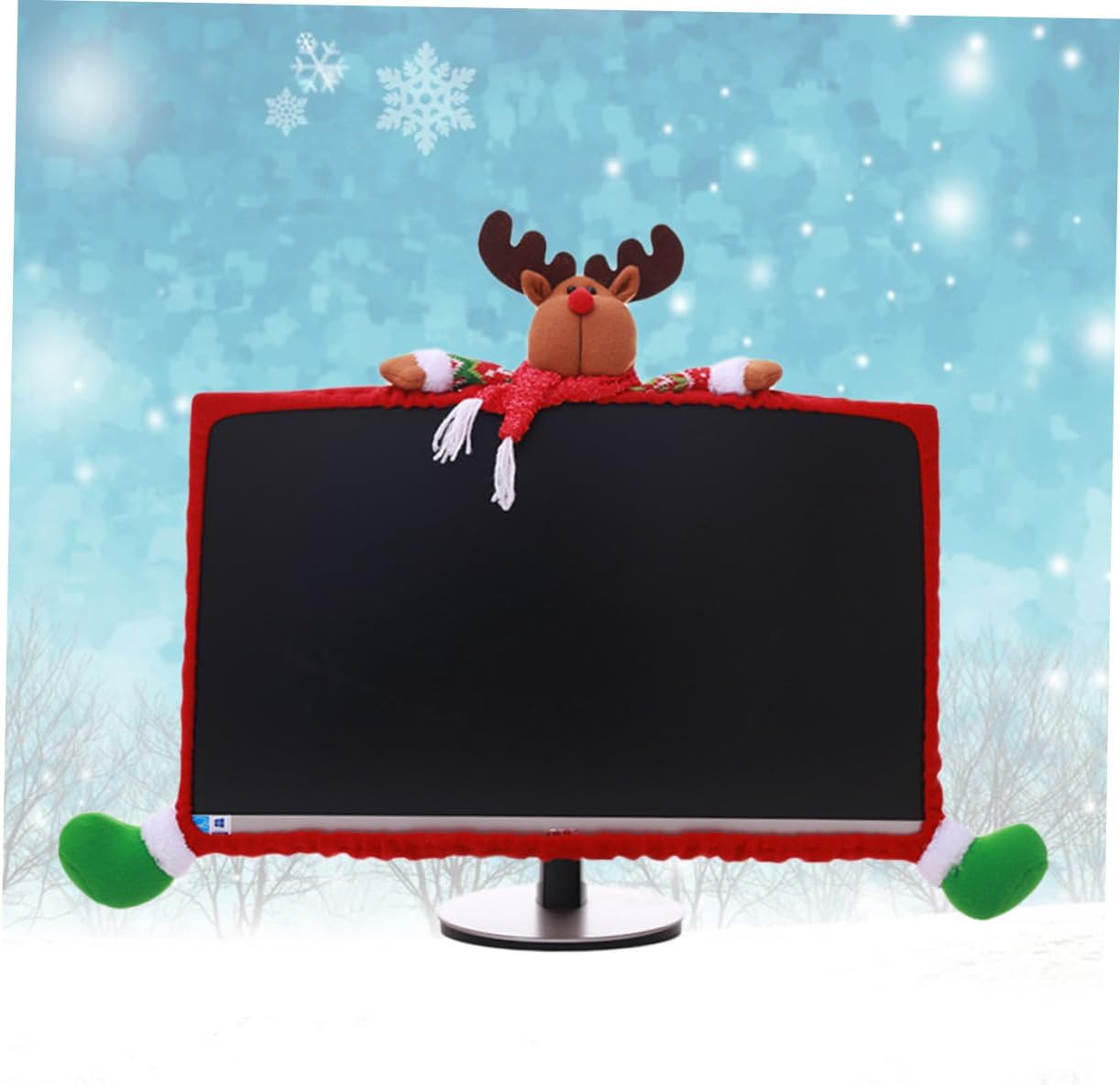 Holidays Themed Monitor Wraps Festive Computer Screen Cover 25-35inch Elk Christmas Decor Family Present