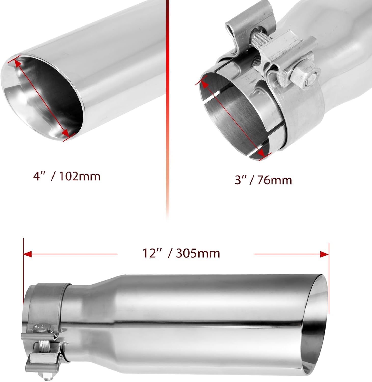 MXA 3 inch Exhaust Tip,Tail Pipe Tips for Car, Dual Wall Angle Cut Exhaust Tips Polished Universal Stainless Steel (3"x4"x12")