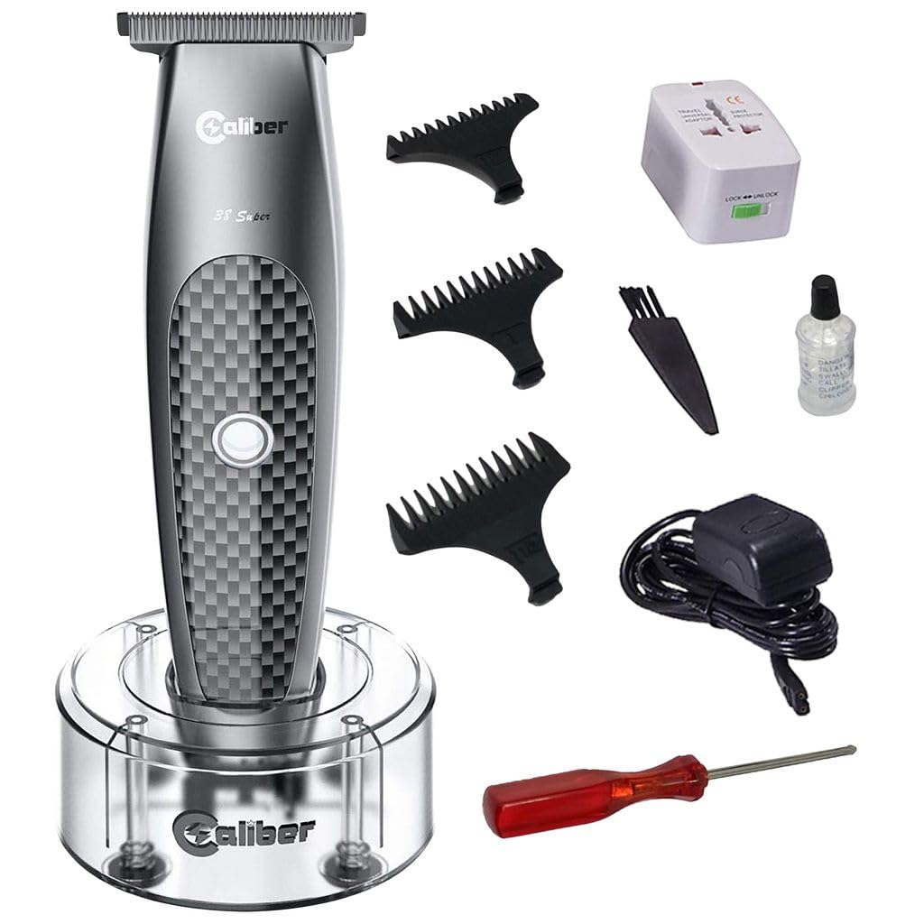 Caliber .38 Super Trimmer - Professional Cordless Hair Clipper with DLC Blades - Easy Zero Gap for Lining & Dry Shaving - Adjustable T-Blade Trimmers