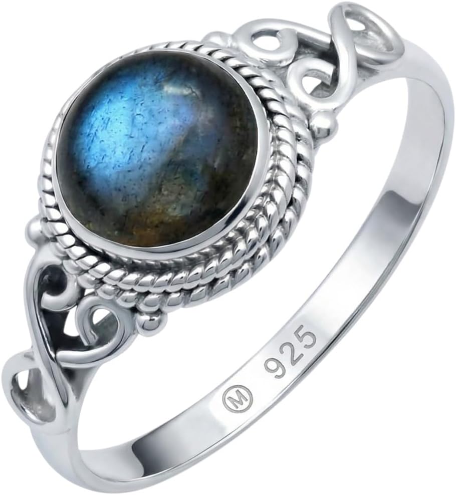 Mantraroma Anello In Argento 925 BUKUR Con Pietra Preziosa Onice Verde, Motivo Floreale, 4x6 Mm, Regalo Donna