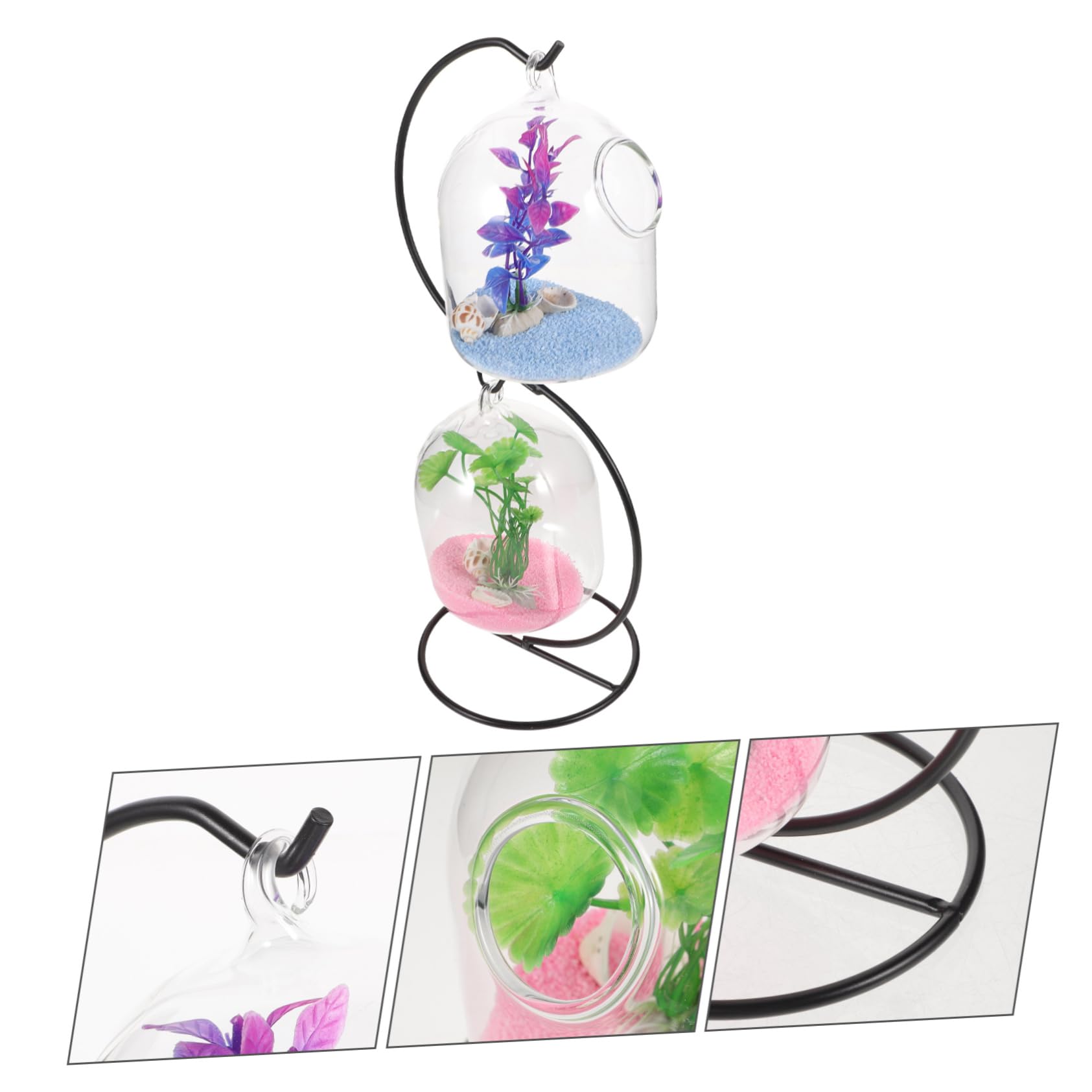 BESTOYARD 1 ensemble d'aquarium en verre à suspendre avec support - Petit aquarium de bureau - Accessoires de poisson - Réservoir délicat Betta - Aquarium de bureau - Mini aquarium en fer
