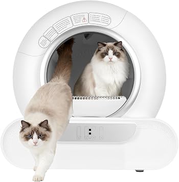 Self Cleaning Cat Litter Box, Automatic Cat Litter Box with APP Control & Double Deodorization, Anti-Pinch Safe Smart Kitty Litter Box for Cats Under 9KG Home Use WHITE