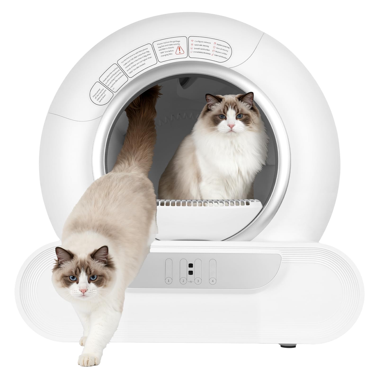 Lettiera per gatti autopulente da 65 l, con controllo app, lettiera chiusa automatica, capacità extra large, 9 kg, sicurezza anti-pizzicamento, controllo avanzato degli odori (bianco)