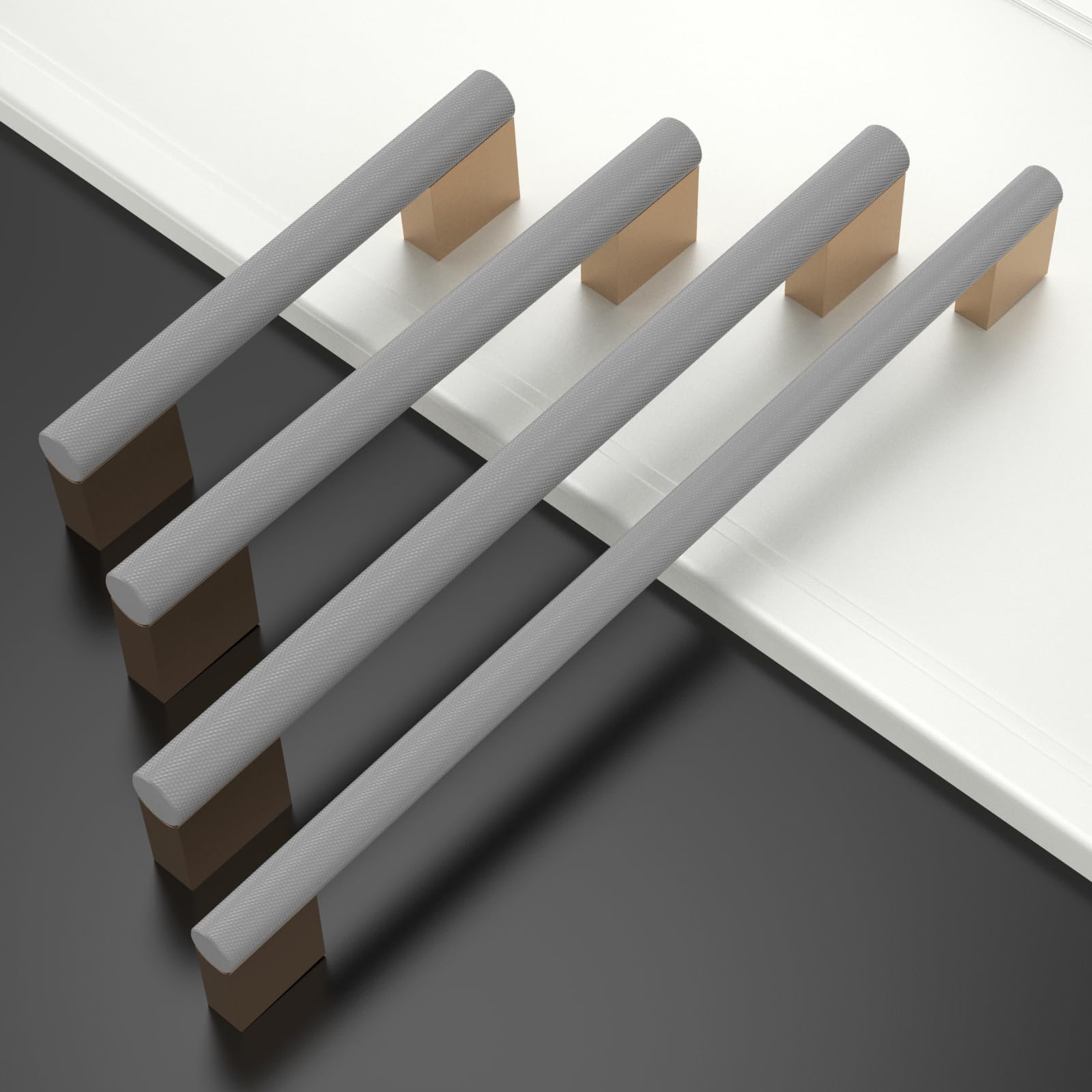 ROMATEE 10 Pack Grey Gold Knurled Cabinet Pulls 10 Inch Kitchen Cabinet Handles Matte Gold Champagne Drawer Pulls Kitchen Cupboard Handles Hardware for Cabinets and Drawers