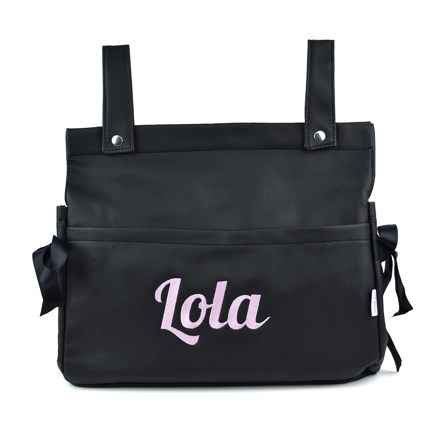 Bolso Carro Bebe Personalizado Panera con Nombre - Negro | Bolsa Carrito Bebé de Polipiel con Cremallera | Bolso Maternidad Organizador para Carrito | Fabricado en España | 37x33x13 cm