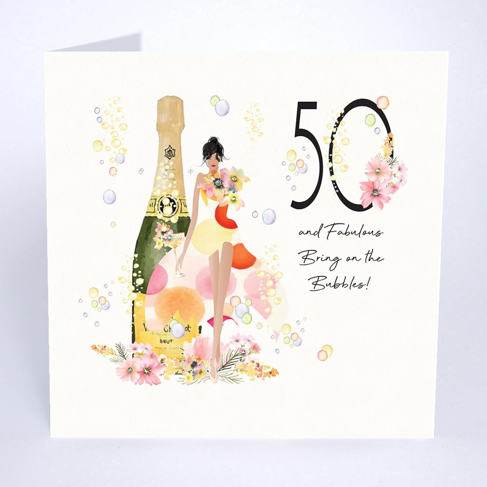 Five Dollar Shake Luxury 50th Birthday Card Bubbles Fab Fifty - Quality Crystal