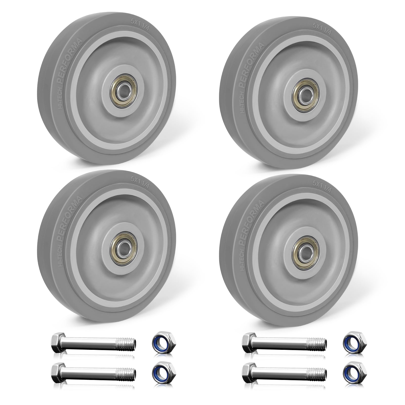 Sohnvwtgd 4 Pack 5 Inch Caster Wheels, Thermo Rubber Wheels Silent Castor (Set Of 4)- Heavy Duty Caster Wheels With 2000 Lb Capacity, Industrial Casters Wheels For Cart Furniture Workbench