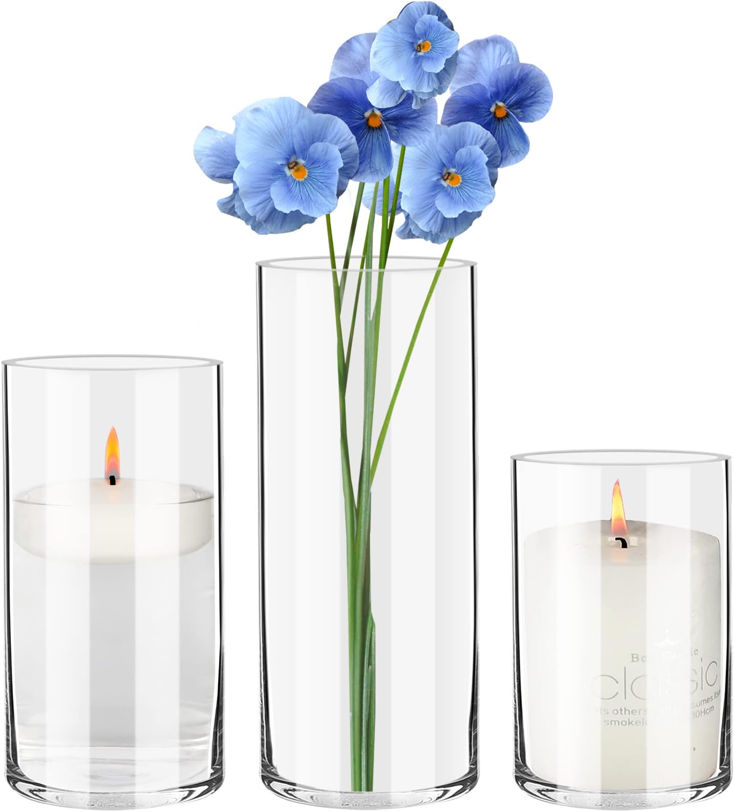 BIGIVACA Set of 3 Clear Glass Cylinder Vases Bulk,6 8 10 inch-3 pack Tall Glass Cylinder Candle Holders,Glass Plant & Flower Vases for Centerpieces,Home and Wedding Decoreation. (W:4’)