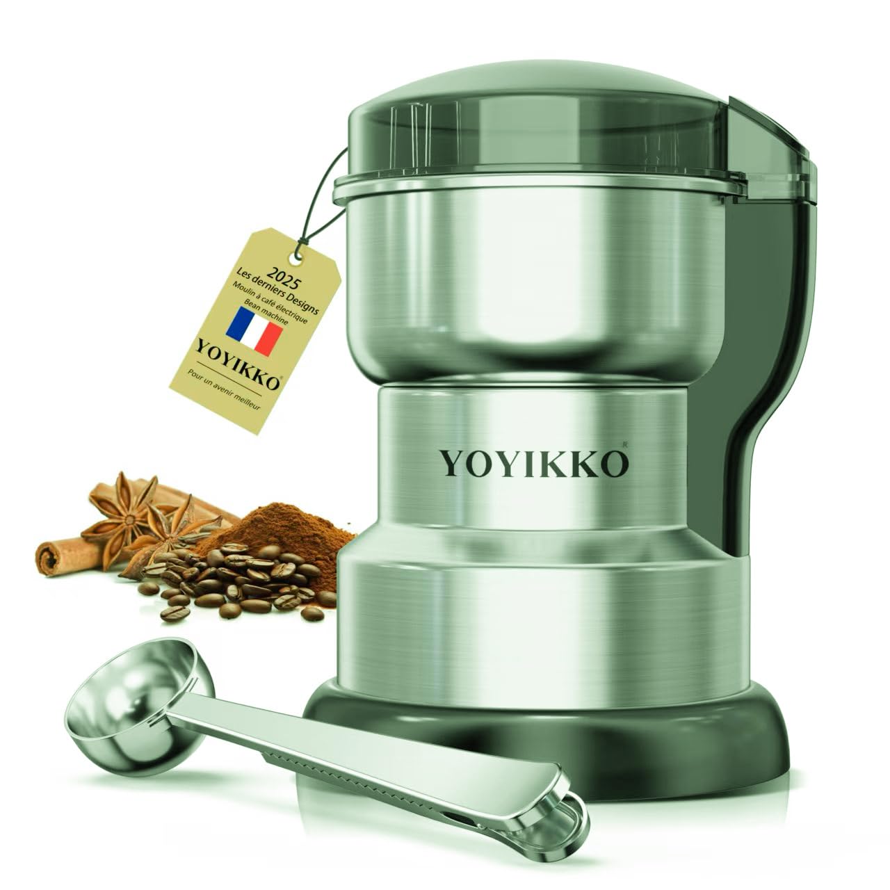 Moulin à café électrique multifonction, Macinacaffè, Machine à café réglable pour Espresso/Gocciolamento/Expédition. Macinacaffè Pour café, épices et autres aliments (argent-148)