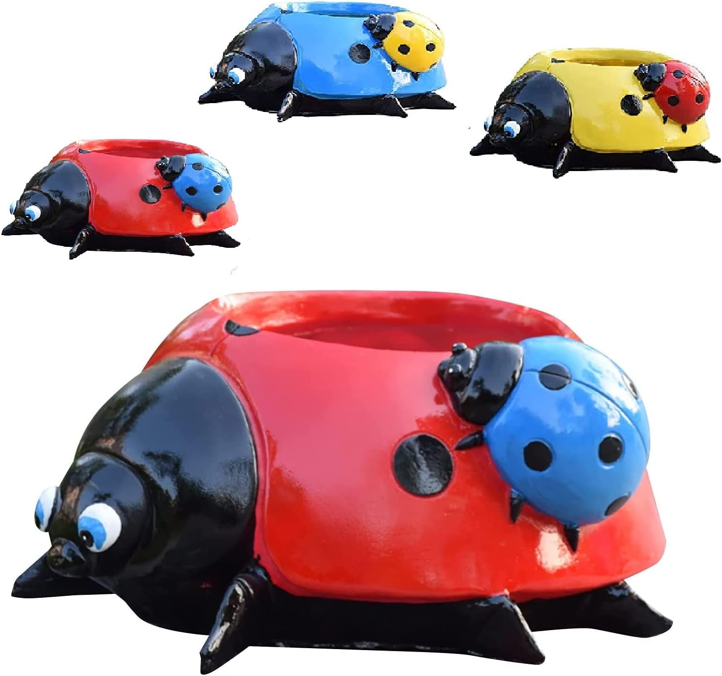 Metal Ladybug Flower Pot, Whimsical Ceramic Ladybug Planter