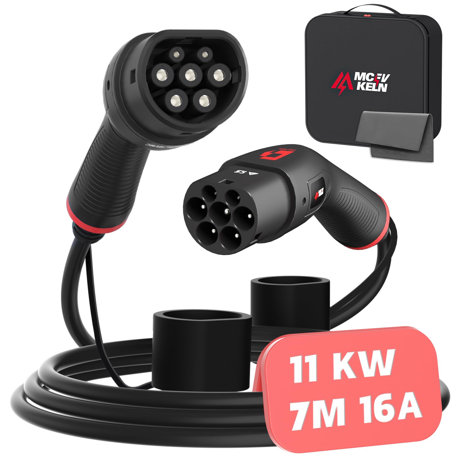 MCEVKELN Cable de Carga Coche Electrico Tipo 2 |32A 22KW | Trifásica |5 Metros |Tipo 2 a Tipo 2 | Cargador EV Cable de Carga IEC 62196-2 para Vehículos Eléctricos y Híbrido Plug-in, con Bolsa — view 8