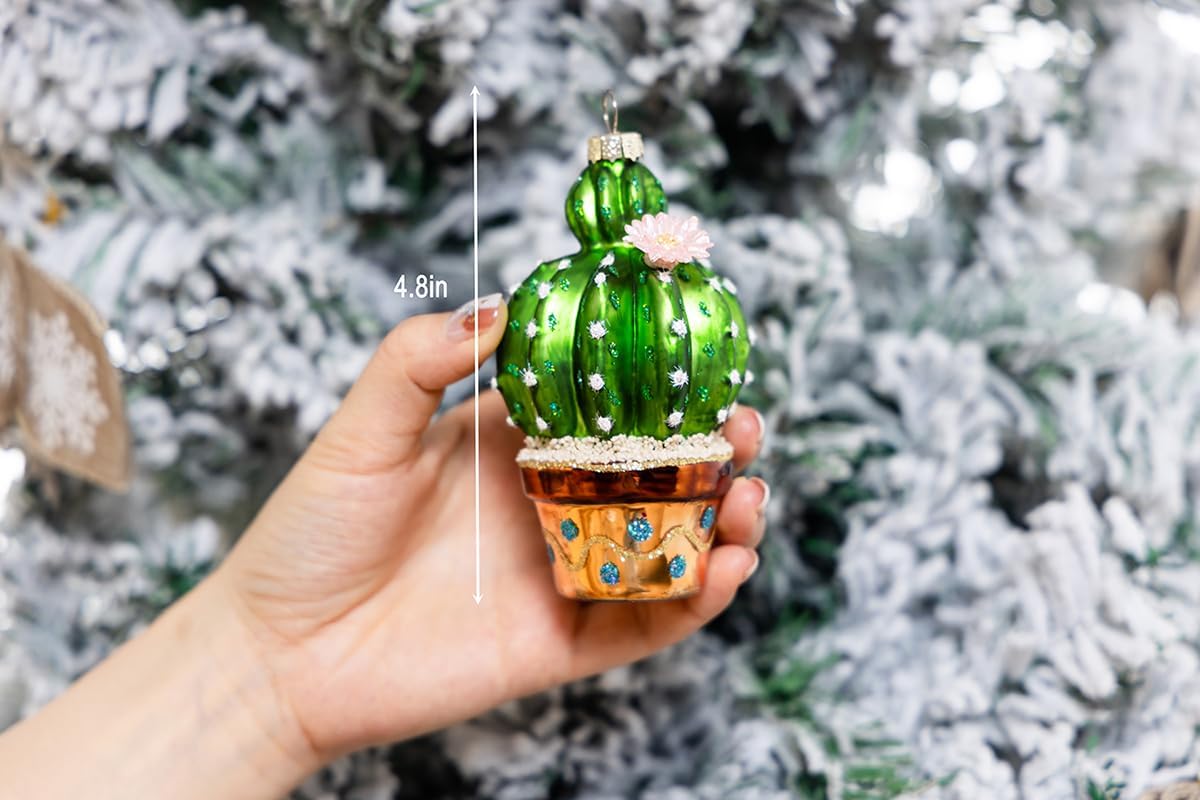 Set of 2 Hand Blown Glass Cactus Ornaments for Christmas Tree, Hanging Glass Cactus Ornament - Image 5