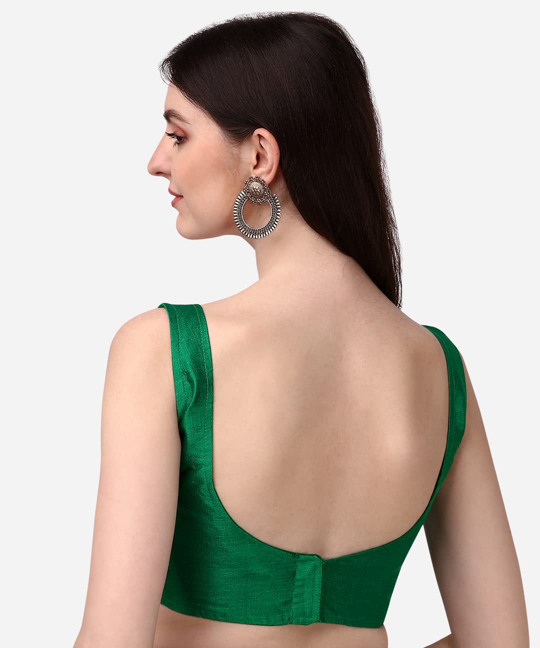 Vihu Fashion Plain Sleeveless Pattern Readymade Blouse U Neck Choli (Green, 38)