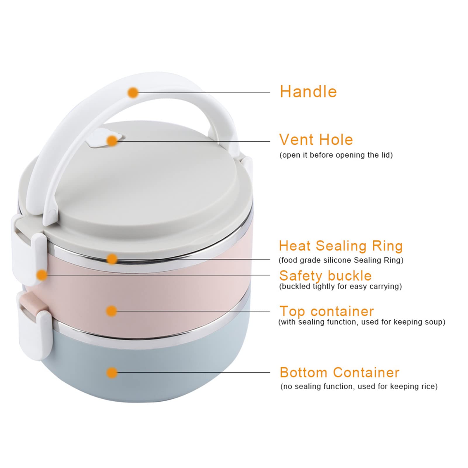 Boîte à déjeuner portable en acier inoxydable - 1400 ml au deuxième étage