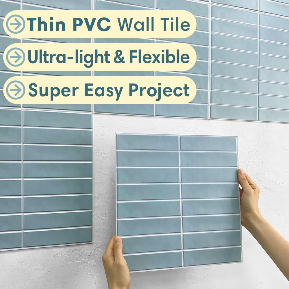 Commomy Peel and Stick Tile 3D Wall Panels Peel and Stick Wall Tiles Backsplash, 11.8"x11.8", 3D Textured Decorative Wall Panels for Renters,Kitchen,Bathroom,Bedroom,Home Wall Decor (Blue)