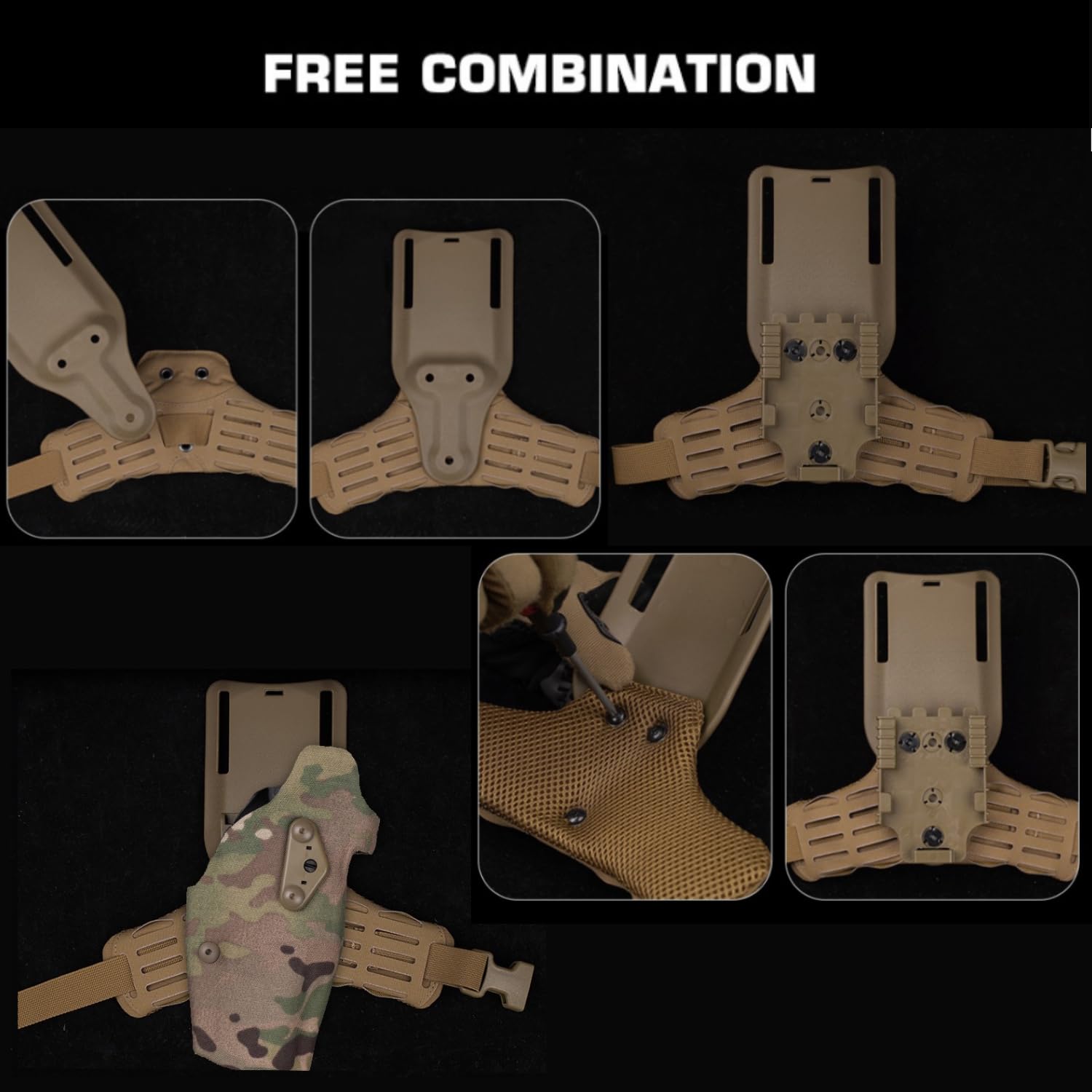 Adattatore Combinato per Fodero Tattico – Fodero da Coscia per Caccia con Kit QLS e Piattaforma Mid-Ride