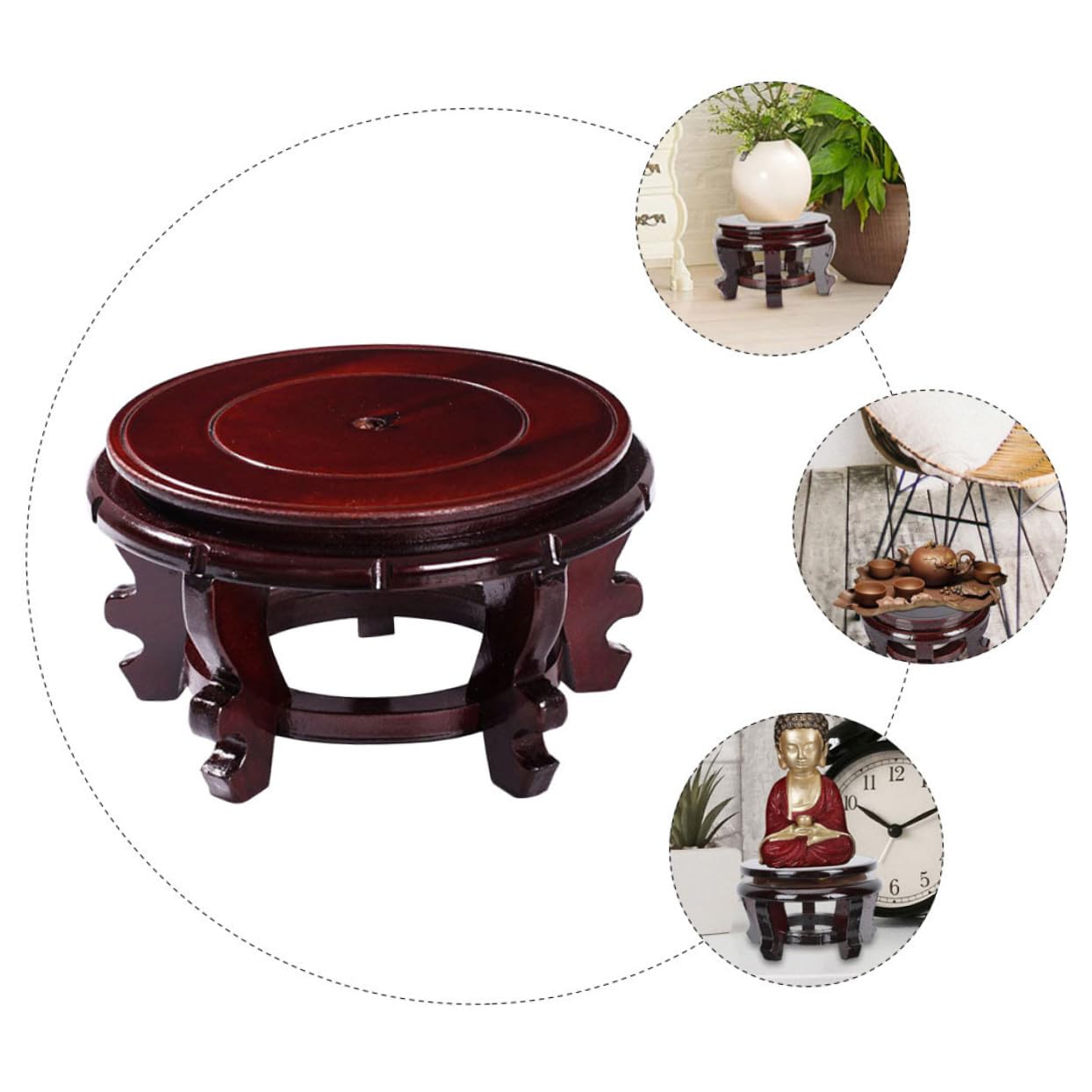 Kichvoe Soporte de Madera Maciza para Macetas y Figuras Decorativas, Base Redonda de 24 Cm Diámetro, Altura 12 Cm, Capacidad hasta 70 Kg, Adecuado para Plantas de Interior y Exhibición