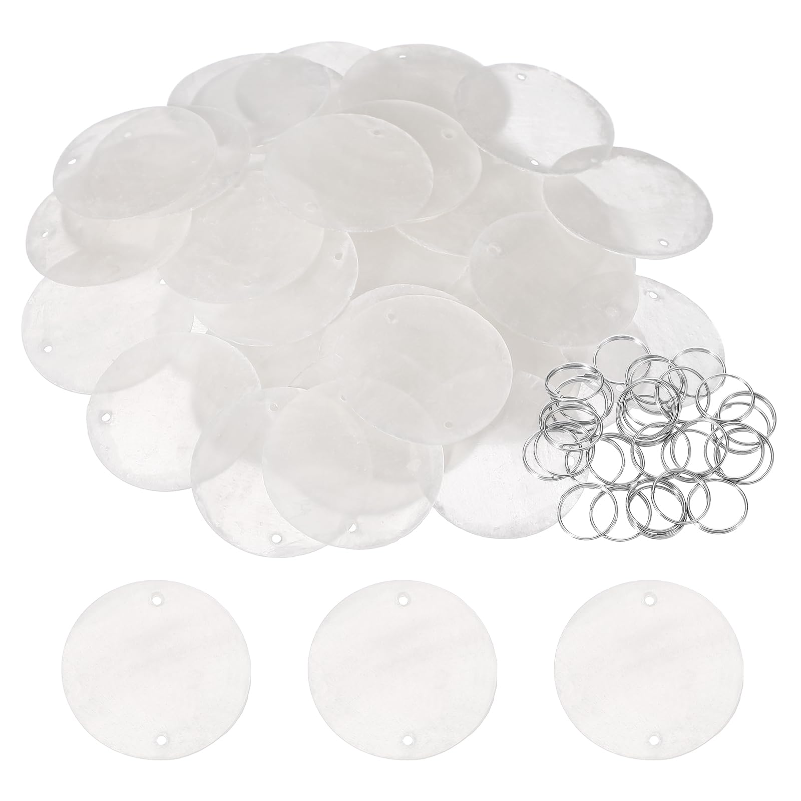 YELARXI Round Capiz Sea Shells, 1.2" Shells for Crafting with Closed-end Ring Seashell Beach Real Seashells Fitting for (Wind Chimes Jewelry Making DIY Craft Decoration), 50Pcs&White