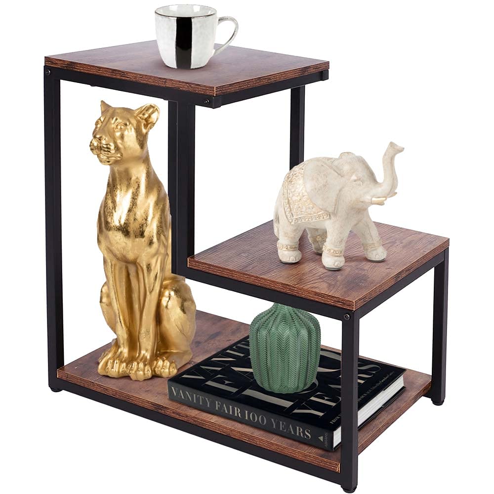 BAKAJI Bibliothèque Basse étagère à 3 étages en métal et Bois MDF, Table Basse latérale, canapé, Design Moderne, Industriel, pour Salon, Salon, Maison ou Bureau, 60 x 60 x 35 cm