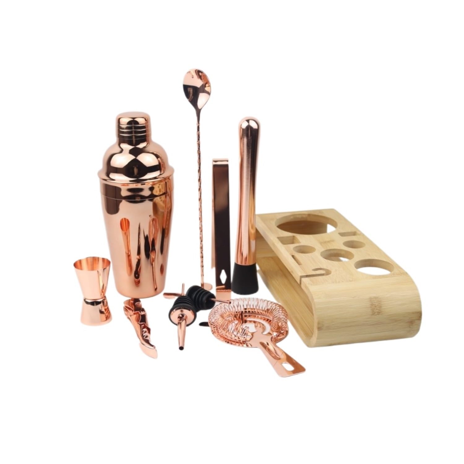 Juego de Cocktail Shaker Juego de batidora de Acero Inoxidable, Juego Completo de Taza coctelera para Barman, Juego de coctelera de 10 Piezas con Marco de Madera Coctelera Profesional Herramientas (C