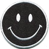 Smiley face black boho 70's retro smile fun embroidered applique iron-on patch new
