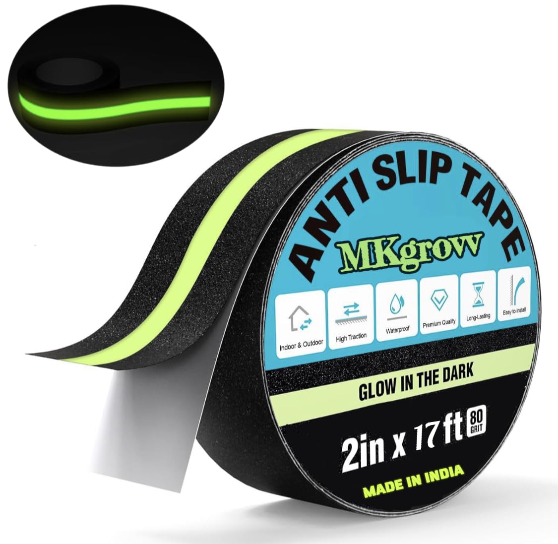 High Grip Tape Waterproof & Strong Adhesion Anti Skid Tape with Glow in The Dark Heavy Duty Stair Safety Strips Non Slip Tape Outdoor Indoor Steps 2 Inch x 17 Feet [Perfect for Slip-Resistant ] (B0DBM7N1HZ) Amazon Price History, Amazon Price Tracker